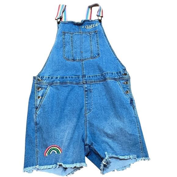 Target Pride Denim Rainbow Overalls Shortalls Womens XL High Waist Stretch Queen - Picture 1 of 6